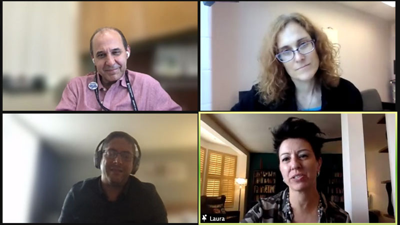 Four people shown in a screenshot of a Zoom meeting.
