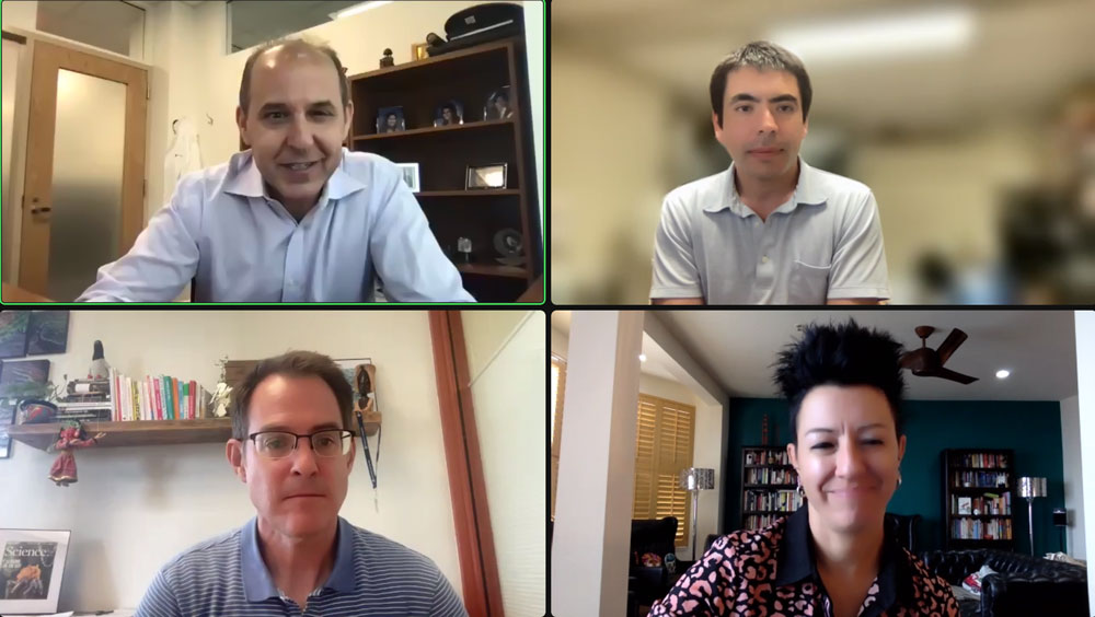 Four Symposium speakers talk during a Zoom meeting