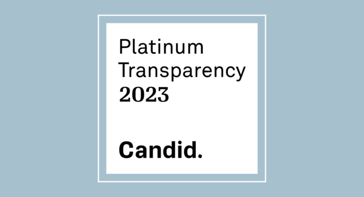 A blue background and white box with black text that says "Platinum Transparency 2023. Candid."