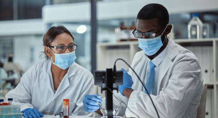 Two scientists working together in a research lab