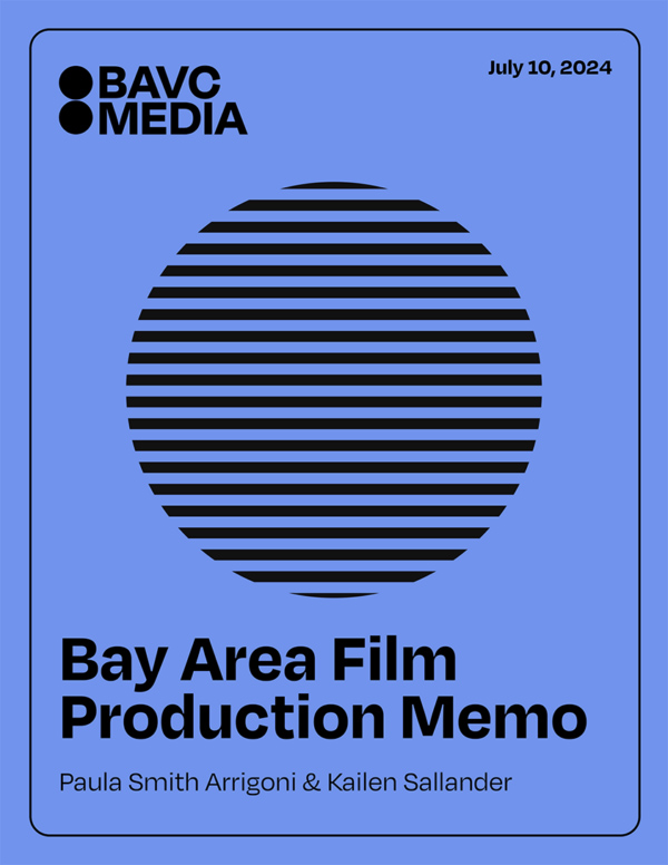 Cover of the Bay Area Film Production Memo that's blue with a circle with horizontal lines.