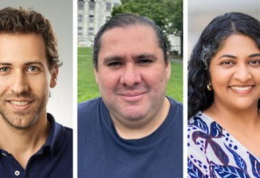 A collage of headshots of the three Rainin Visionary Scientist Awardees.